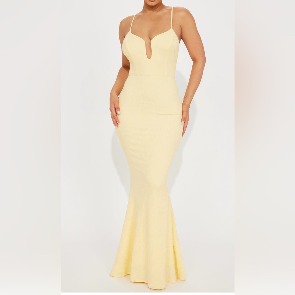 Fashion Nova Yellow Peplum Maxi Dress for Weddings